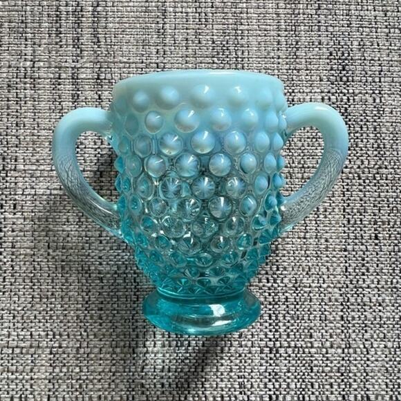 Vintage Fenton Blue Hobnail Opalescent Sugar Bowl Creamer Set‎ - Picture 6 of 8